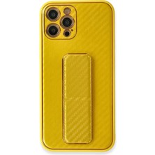 TeknoKapsül Newface Apple Iphone 12 Pro Kılıf Coco Karbon Standlı Kapak - Sarı