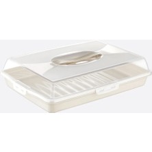 Empressco Dikdörtgen Kek Pasta Börek Saklama Kabı, Kilitli Borcam Taşıma Kabı Büyük Boy 45CM