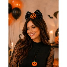 Parti Adresi Cadılar Bayramı Fiyonk Taç Balkabağı Kolye Set Halloween Parti Aksesuarı 