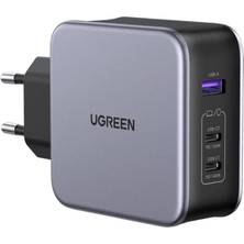 Ugreen Nexode Air Gan 140W Hızlı Şarj Cihazı 4 Portlu Pd Qc 3xusb-C, 1xusb-A, Gri, 45575