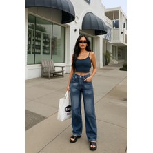 Banny Jeans Kadın Yüksek Bel Skater Fit Jean Pantolon Lacivert