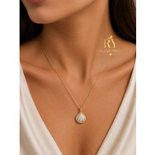 Ry Collections Stainless Steel Zirkon Taş Detaylı Gold Incili Istiridye Çelik Bayan Kolyesi
