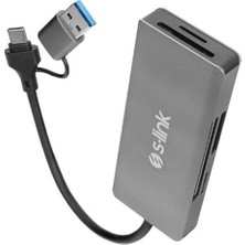 S-Link SL-CR51 Typec ve Usb3.0 Cf, Sd, M2, Micro Sd, Ms 5 In 1 Metal Kart Okuyucu