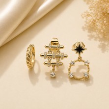 Hotchic Hotchıc Starry Charm Üçlü Gold Çelik Küpe Seti