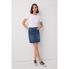 Blue White Kadın Slim Fit Jean Etek Açık Mavi