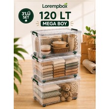 Lorempbox 120 Lt Mega Boy Tekerlekli Saklama Kutusu 3’lü Set – Kilitli, Şeffaf, Istiflenebilir Büyük Boy Organizer