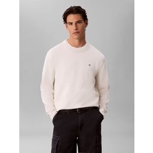 Calvin Klein Erkek Regular Fit Bisiklet Yaka Uzun Kol Pamuklu Beyaz Sweatshirt LV04RH325G-YAS