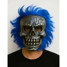Timion Mey Ithalat® Wild Skull - Gümüş Kafatası Mavi Saçlı Iskelet Maske