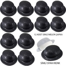 Timion Mey Ithalat® Siyah Renk Simli Melon Yuvarlak Parti Şapkası 12 Adet