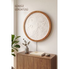 Woodnity Ceviz Rengi Ahşap Çerçeveli Ay Tablo, Rgb  LED Işıklı Bluetooth Kontrollü Duvar Dekoru