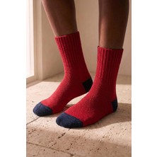 Bony Socks Unisex Kalın Tüylü Soket Çorap Kırmızı