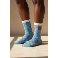 Bony Socks Kadın Kiraz Desenli Soket Çorap Mavi