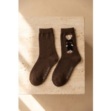 Bony Socks Kadın Teddy Desenli Yün Soket Çorap Kahverengi