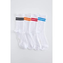 Bony Socks 4'lü Paket Şeritli Unısex Soket Çorap Desenli
