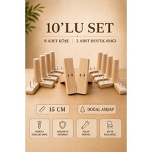 Legora Wood Design 1. Sınıf Gürgen Ağacı Ham Mobilya Kanepe Koltuk Tv Ünitesi Mobilya Ayakları 10'lu Set Köşe Ayak ve Destek Ayağı 15 cm Robot Süpürge Uyumlu
