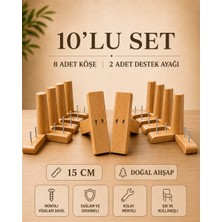 Legora Wood Design 1. Sınıf Gürgen Ağacı Açık Ceviz Mobilya Kanepe Koltuk Tv Ünitesi Mobilya Ayakları 10'lu Set Köşe Ayak ve Destek Ayağı 15 cm Robot Süpürge Uyumlu