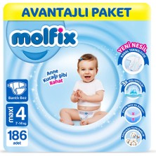 Molfix Bebek Bezi 4 Beden Maxi Avantajlı Paket 186 Adet