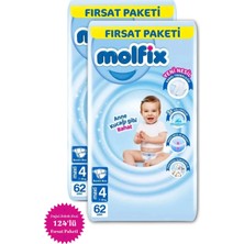 Molfix Bebek Bezi 3D 4 Beden Maxi 124 'lü Sızdırmaz Pratik Bantlı Maksimum Konfor ve Dayanıklılık