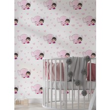 S Digital Sevimli Fil ve Kız Çocuk Temalı Kalpli Duvar Sticker Seti – Bebek ve Çocuk Odası Uyumlu - 120X90 cm