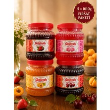güldüoğlu Geleneksel Karışık Reçel Seti 1610 gr x 4 Adet (Gül, Kayısı, Vişne, Çilek - Toplam 6.44 Kg)