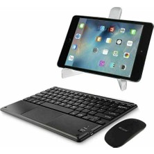 Microcase Samsung Active 4 Pro / Active 5 Pro 10.1'' ile Uyumlu Bluetooth Touchpad Klavye (Tr Sticker)+Bluetooth Mouse+Tablet Standı- AL2766