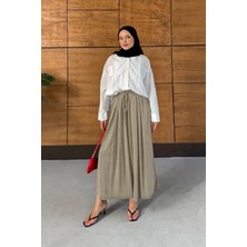 Miss Allos Beli Lastikli Geniş Paça Dökümlü Modal Kumaş Etekli Pantolon