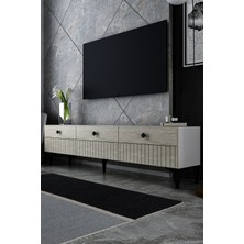 Dekortis Home Dekor 180DHDTS7BT Ilay Lazer Desen Kapak Tv Sehpası Beyaz-Traverten