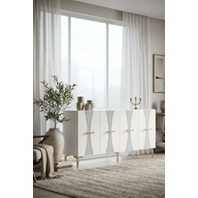 Ceneyra KA1532BG Slımzh Konsol, Tv Sehpası Beyaz - Gold 150 cm