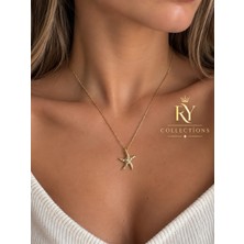 Ry Collections Incili ve Deniz Yıldızı Detaylı Gold Çelik Kolye