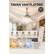 Empressco Tavan Vantilatörü 6 Kanatlı LED Aydınlatmalı 3 Kademeli Hız 3 Renk Işık Dimmer Özellikli Kristal Görünümlü