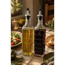 Klarhaus Carry Ikili Kare Kabartmalı Cam Yağdanlık Seti 500 ml Akıtmaz Kapaklı Sirkelik ve Yağ Şişesi