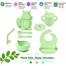 Jojobebek Silikon Beslenme Seti Vakumlu Mama Tabağı Ve Kasesi, Önlük, Çatal Ve Kaşık, Bardak / Yeşil