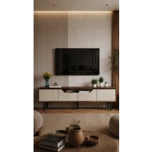 VM VERTEX MOBİLYA Roma Ahşap Ayaklı Tv Ünitesi Tv Sehpası Ceviz-Traverten