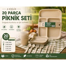 4 Kişilik 20 Parça Karavan ve Piknik Yemek Seti (Bölmeli Tabak, Bardak, Çatal, Kaşık, Bıçak)
