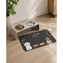 Bert Alüminyum Renk 12° Eğimli Ikili Köpek Mama ve Su Kabı Standı + Pati Molası 70X45 cm Kaymaz Paspas Seti