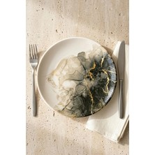 Farika Porselen Mermer Desenli 6’lı Porselen Pasta ve Sunum Tabağı Seti 19,5 Cm