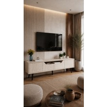 VM VERTEX MOBİLYA Roma Ahşap Ayaklı Tv Ünitesi Tv Sehpası Traverten