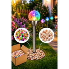 Empressco Premium Paslanmaz Çelik Solar Bahçe Lambası, Aurora Efektli Kristal Cam Küre, Fotoselli Rgb ve Beyaz LED Işık, Güneş Enerjili, Su Geçirmez, Dekoratif Peyzaj Aydınlatması, Taş ve Deniz Kabuğu Hediyeli