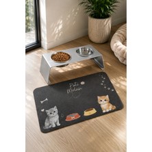 Bert Alüminyum Renk Yükseltilmiş Ikili Kedi Mama ve Su Kabı Standı + Pati Molası 70X45 cm Kaymaz Paspas Seti