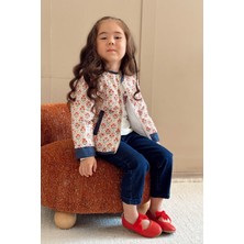 Mia Bambim Çiçek Desenli Mevsimlik Ceket Mont Lacivert