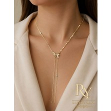 Ry Collections Kelebek Figürlü ve Zirkon Taş Detaylı 2'li Sarkıtmalı Çelik Kolye