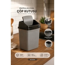 Porsima 0101 Kapaklı Gri-Siyah Çöp Kutusu - Favori Banyo ve Mutfak Çöp Kovası 5lt