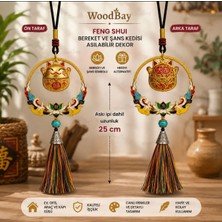 WoodBay Feng Shui Bereket ve Şans Kedisi Maneki Neko Asılabilir Dekor Araba Dikiz Aynası Süsü Ev Ofis Dekoru 25 cm Gold