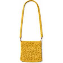 Nomada Atelıer Bohem Kadın Omuz Çantası El Yapımı Rafya Ip Örgü  22X22 cm Sarı