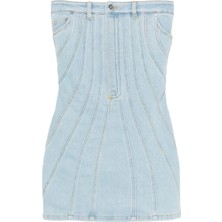 Mugler Spiral Denim Sırt Dekolteli Elbise