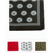 Zero Land Spt-Gld Çiçek Desenli Keten Bandana 50X50 Ebruli