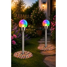 Empressco 2 Adet Premium Paslanmaz Solar Bahçe Lambası, Aurora Efektli Kristal Cam Küre, Fotoselli Rgb ve Beyaz LED Işık, Güneş Enerjili, Su Geçirmez, Dekoratif Peyzaj Aydınlatması, Taş ve Deniz Kabuğu Hediyeli