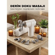 8 Başlıklı Şarjlı Masaj Tabancası 6 Kademeli Hız Ayarlı Derin Doku Kas Masaj Aleti - Lisinya