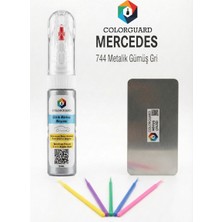 COLORGUARD Mercedes-Benz 744 Metalik Gümüş Gri Rötuş Seti - 2 si 1 Arada İğne ve Fırça Uçlu Şişe, Rötuş Çeliği ve Rötuş Çubuğu