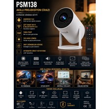 Polosmart PSM138 Android 13 Akıllı Projeksiyon Cihazı 720P 130 ANSI Lümen Wi-Fi Bluetooth HDMI USB